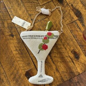 Viral sold out Anthropologie Beaded Martini Glass bag with Chain Strap NWT